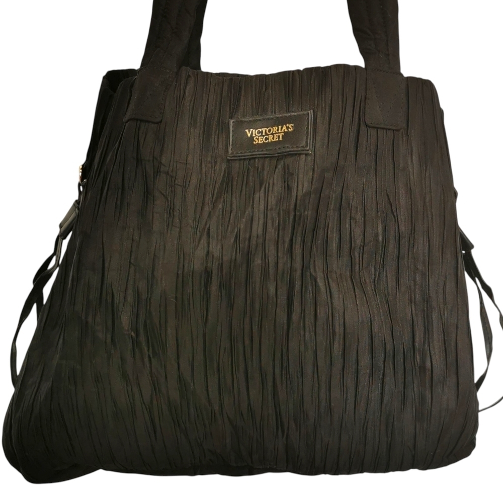 Victoria's Secret Supermodel Large Pleated/Crinkled Black Zipper Tote Bag